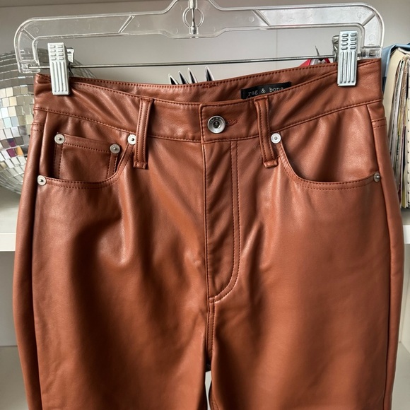 RAG AND BONE Brown Casey Faux Leather Flared Ankle Pants - Picture 8 of 10